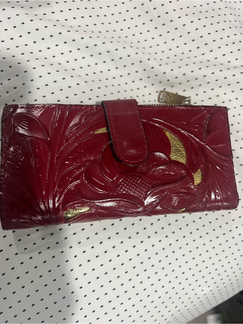 Patricia Nash Red Embossed Leather Wallet with Gold Highlights